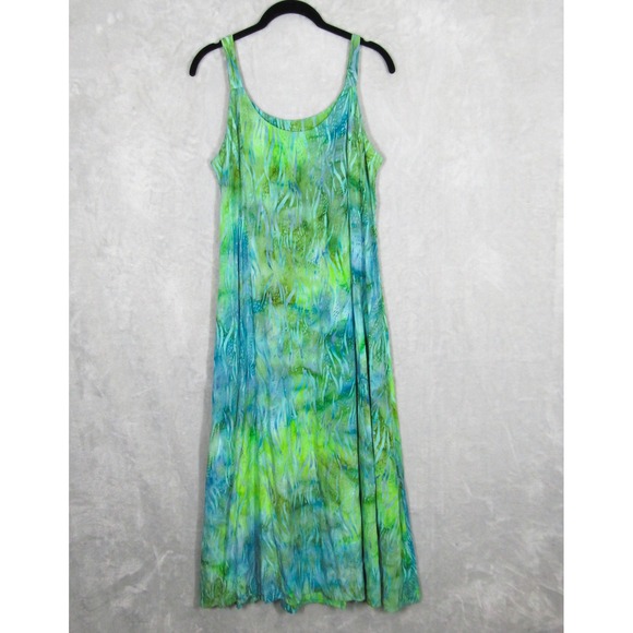 Lost River Tie Dye Rayon Sleeveless Maxi Dress Green Blue Summer Casual M - Picture 1 of 11
